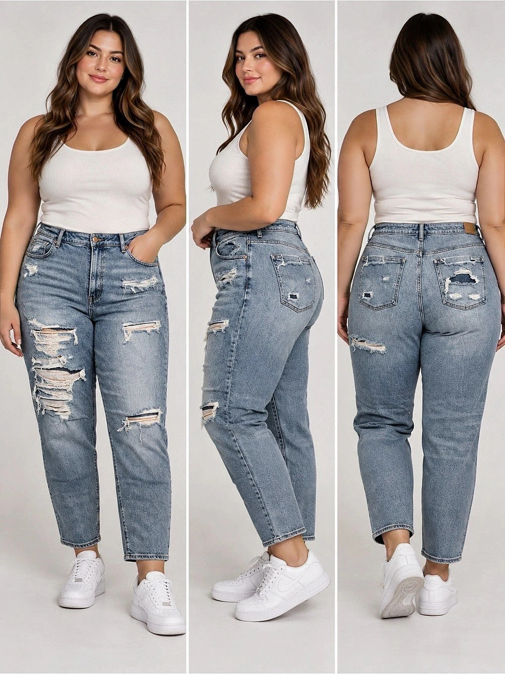 American Eagle Mom Jean Size 16 Regular High Rise Distressed Ripped Light Wash